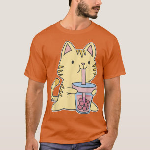 Kawaii Boba Tea Cat Japan Sweet Otaku Harajuku Nek T-shirt