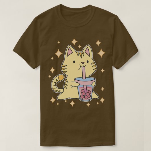 Kawaii Boba Tea Cat Japan Sweet Otaku Harajuku Nek T-shirt (Design voorkant)