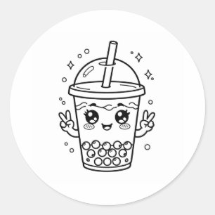 Kawaii boba-thee kleurplaat ronde sticker