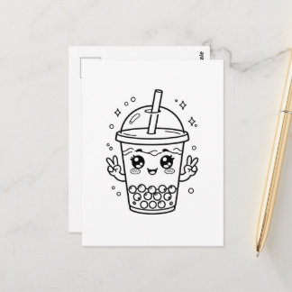 Kawaii boba-theekleurplaat briefkaart