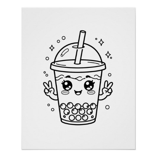 Kawaii boba-theekleurplaat perfect poster (Voorkant)