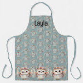 Kawaii Boho Uil Illustratie Blauw Schort (Voorkant)