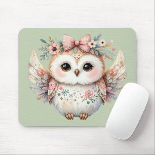 Kawaii Boho Uil Illustratie groen Muismat