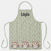 Kawaii Boho Uil Illustratie groen Schort (Voorkant)