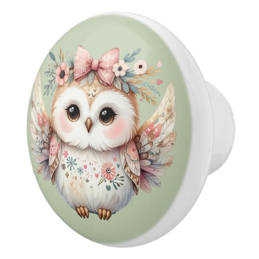 Kawaii Boho Uil Illustratie Keramische Knop (Rechts)