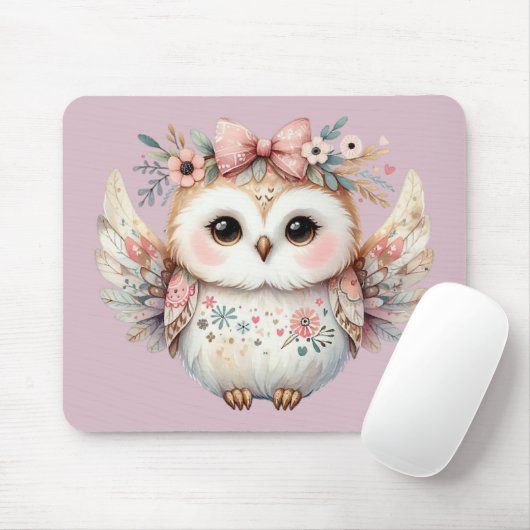 Kawaii Boho Uil Illustratie Lavendel Muismat (Met muis)