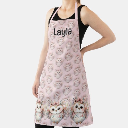 Kawaii Boho Uil Illustratie Roze Schort (Insitu)