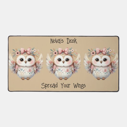 Kawaii Boho Uil Illustratie Taupe Bureaumat (Voorkant)