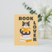 Kawaii Book Lover Back to School Cartoon Cat Reads Briefkaart (Staand voorkant)