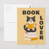Kawaii Book Lover Back to School Cartoon Cat Reads Briefkaart (Voorkant / Achterkant)