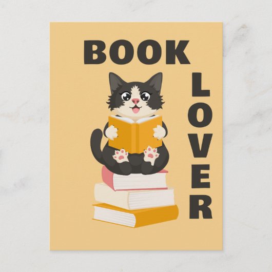 Kawaii Book Lover Back to School Cartoon Cat Reads Briefkaart (Voorkant)