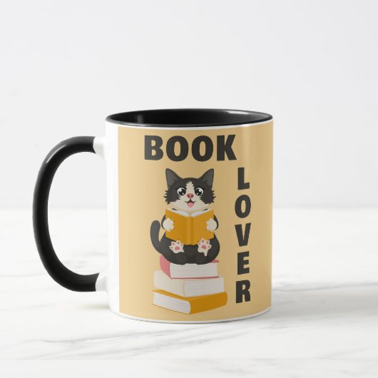 Kawaii Book Lover Back to School Cartoon Cat Reads Mok (Links)