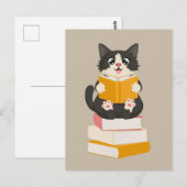 Kawaii Book Lover Simple Cartoon Cat Reader Book Briefkaart (Voorkant / Achterkant)