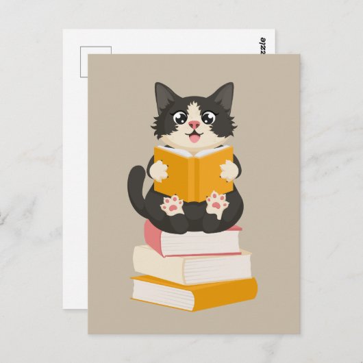 Kawaii Book Lover Simple Cartoon Cat Reader Book Briefkaart (Voorkant / Achterkant)