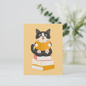 Kawaii Book Lover Simple Cartoon Cat Reader Book Briefkaart (Staand voorkant)