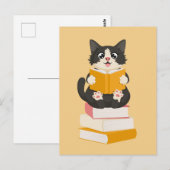 Kawaii Book Lover Simple Cartoon Cat Reader Book Briefkaart (Voorkant / Achterkant)