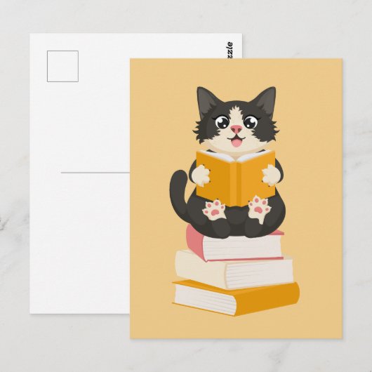 Kawaii Book Lover Simple Cartoon Cat Reader Book Briefkaart (Voorkant / Achterkant)