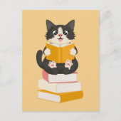 Kawaii Book Lover Simple Cartoon Cat Reader Book Briefkaart (Voorkant)