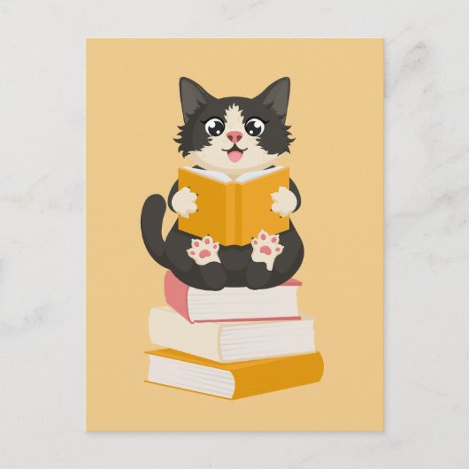 Kawaii Book Lover Simple Cartoon Cat Reader Book Briefkaart (Voorkant)