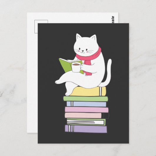 Kawaii Book Reader Cat Lover Tea Drinker Briefkaart (Voorkant / Achterkant)