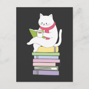 Kawaii Book Reader Cat Lover Tea Drinker Briefkaart