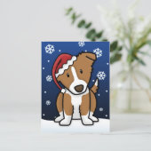 Kawaii Border Collie Christmas Briefkaart (bruin) (Staand voorkant)