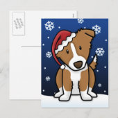 Kawaii Border Collie Christmas Briefkaart (bruin) (Voorkant / Achterkant)