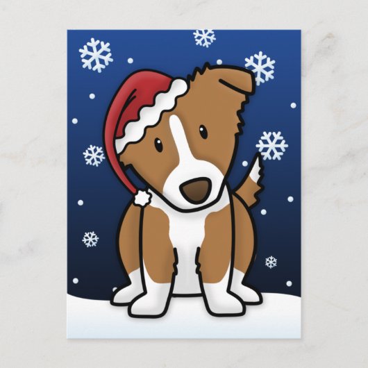 Kawaii Border Collie Christmas Briefkaart (bruin) (Voorkant)