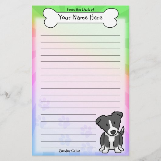 Kawaii Border Collie Stationery (Regenboog) Briefpapier (Voorkant)