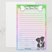 Kawaii Border Collie Stationery (Regenboog) Briefpapier (Voorkant / Achterkant)