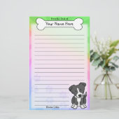 Kawaii Border Collie Stationery (Regenboog) Briefpapier (Staand voorkant)