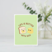 Kawaii Boter Brood Eten Pun Liefde Vriendschap Cit Briefkaart (Staand voorkant)