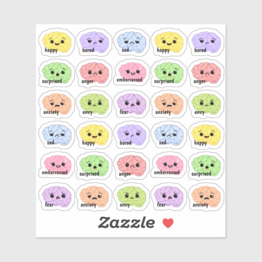 Kawaii Brain Emotietracker Regenboog Bujo Planner  Sticker (Vel)
