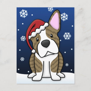 Kawaii Brindle Boston Terrier Christmas Postcard Feestdagenkaart