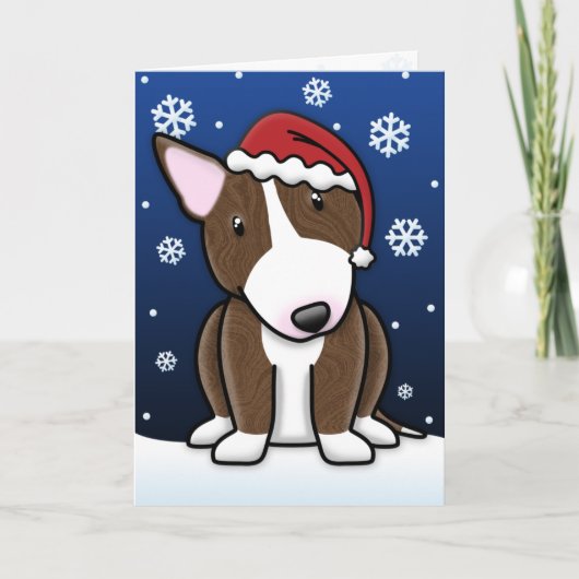 Kawaii Brindle Bull Terrier Kerst Kaart (Voorkant)