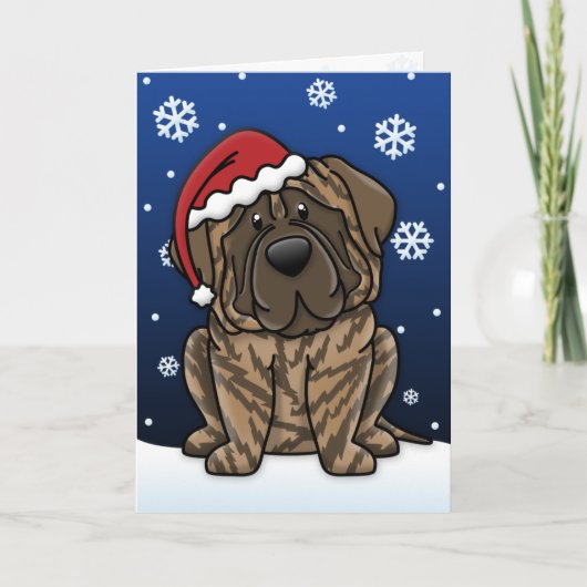 Kawaii Brindle Mastiff-kerstkaart Feestdagen Kaart (Voorkant)