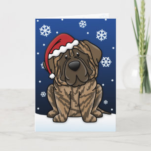 Kawaii Brindle Mastiff-kerstkaart Feestdagen Kaart