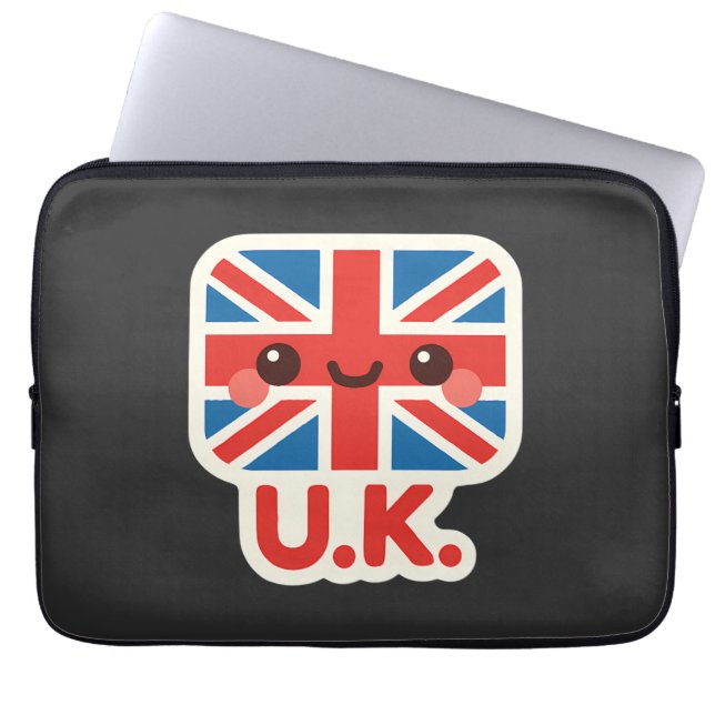 Kawaii Britse vlag – Schattige Brits ontwerp Laptop Sleeve (Voorkant)