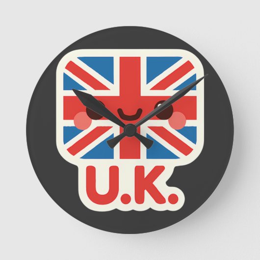 Kawaii Britse vlag – Schattige Brits ontwerp Ronde Klok (Voorkant)