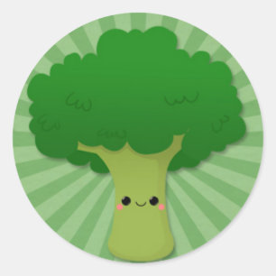Kawaii Broccoli op Groene Starburst Ronde Sticker