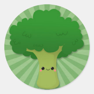 Kawaii Broccoli op Groene Starburst Ronde Sticker