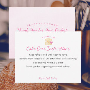 Kawaii Brood Roze Cake Verzorgingsinstructies Bedankkaart