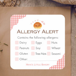 Kawaii Broodje Rode Gingham Allergie Waarschuwing Vierkante Sticker