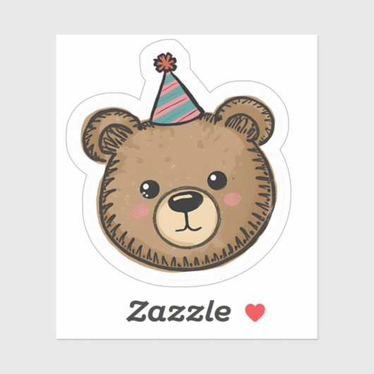 Kawaii Brown Bear Party Sticker (Vel)