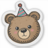 Kawaii Brown Bear Party Sticker (Voorkant)