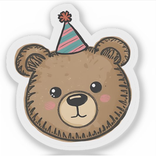 Kawaii Brown Bear Party Sticker (Voorkant)