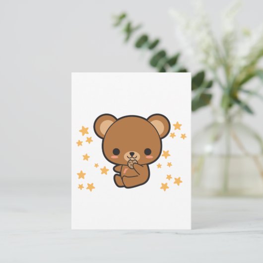 Kawaii Brown Beer Briefkaart (Staand voorkant)