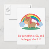 Kawaii Brown Horse probeert een Unicorn te worden Briefkaart (Voorkant / Achterkant)