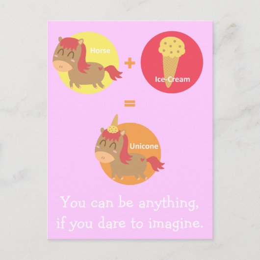 Kawaii Brown Horse probeert een Unicorn te worden Briefkaart (Voorkant)