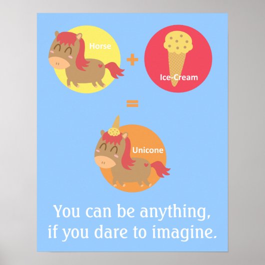 Kawaii Brown Horse probeert een Unicorn te worden Poster (Voorkant)